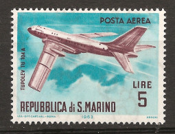 Saint-Marin 1963 N° PA 128 Iso ** Aviation, Avion à Réaction, Tupolev, TU-104, Russie, URSS, Guerre Froide, Bombardier - Ongebruikt