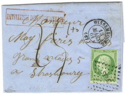 PC 3693 / N° 12 Càd T 15 WISSEMBOURG (67) Sur Lettre Insuffisamment Affranchie Pour Strasbourg. Au Recto, Griffe Rouge D - 1853-1860 Napoleon III