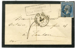 PC 1896 (Marseille) / N° 14 Càd ALGERIE BB MARSEILLE (12) Sur Lettre 2 Ports Insuffisamment Affranchie Pour Toulon, Grif - 1853-1860 Napoléon III