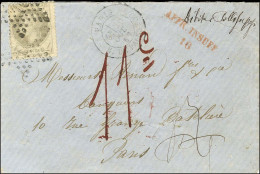 Etoile 16 / N° 27 Càd PARIS / R.  DE PALESTRO Sur Lettre Locale Insuffisamment Affranchie. Au Recto, Griffe Rouge AFFR I - 1863-1870 Napoléon III Con Laureles