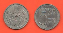 Suisse 5 Francs 1984 Birth Auguste Piccard Helvetia Switzerland Svizzera 5 Franchi 1984 Tipological Nickel Coin - Commemorative