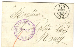 Càd T 17 METZ (55) 28 NOV. 70 Sur Lettre Avec Texte Pour Nancy. Au Recto, Cachet Violet FRANCO CONTROLL STEMPEL / N° 1 / - Guerre De 1870