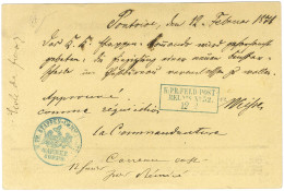 Cachet Encadré Bleu K.PR.FELD.POST / RELAIS N° 52 (Pontoise) Sur Carte De Correspondance En Franchise Militaire. - SUP. - Lettres & Documents