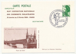 CP Entier Repiqué 1,70 Liberté - Pont De Kehl - 42e Expo Des Cheminots Philatélistes - PARIS 31 Janv Et 1e Février 1985 - Cartes Postales Repiquages (avant 1995)