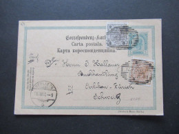 Österreich 1901 GA P 139 Deutsch -Rum.-Ruth. Mit 3 Heller Zusatzfrankatur Strichstempel Jakobleny Nach Oerlikon Schweiz - Postkarten