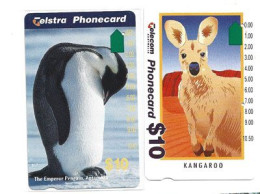 AUSTRALIAN TELSTRA PHONE CARDS (2)  AUSTRALIAN FAUNA KANGAROO & EMPEROR PENGUIN ANTARCTICA - Autres & Non Classés