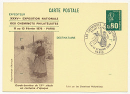 CP Entier Repiqué 0,80 Bequet - Garde-barrière 19ème S - 35e Expo Des Cheminots Philatélistes - PARIS -11/13 Fév 1978 - Cartes Postales Repiquages (avant 1995)