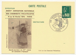 CP Entier Repiqué 0,80 Bequet - Garde-barrière 19ème S - 35e Expo Des Cheminots Philatélistes - PARIS -11/13 Fév 1978 - Overprinter Postcards (before 1995)