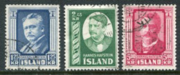 ICELAND 1954 Hafstein Anniversary Set Used.  Michel 293-95 - Gebruikt