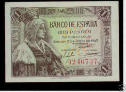 España Billete 1 Pta 15 06 1945  Isabel La Católica Sin Circular - Altri & Non Classificati