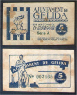 Billete Local 1937 Ajuntament De Gelida 5 Cèntims - Altri & Non Classificati