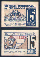 Billete Local 1937 Ajuntament De Terrassa 15 Cts - Altri & Non Classificati