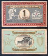 Billete Local 1937 Ajuntament De Premia De Mar 1 Pta - Autres & Non Classés