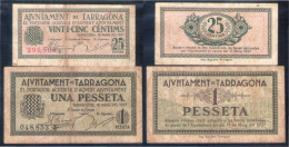 Billete Local 1937 Ajuntament De Tarragona  25 Cts + 1 Pta - Autres & Non Classés