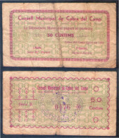 Billete Local 1937 Consell Municipal De Cabra Del Camp 50 Cèntims - Altri & Non Classificati