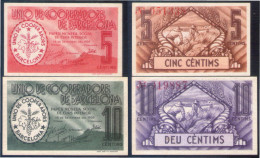 Billete Local 1937 Unió De Cooperadors De Barcelona 5 I 10 Céntims - Autres & Non Classés