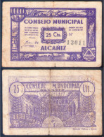 Billete Local 1937 Consejo Municipal Alcañiz 25 Cts - Andere & Zonder Classificatie