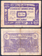 Billete Local 1937 Consejo Municipal Alcañiz 25 Cts - Autres & Non Classés