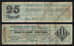 Illete Local 1937 Ajuntament De Vilafranca Del Penedès  25 Cts. - Otros & Sin Clasificación