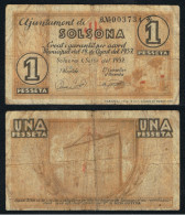 Billete Local 1937 Ajuntament De Solsona  1 Peseta - Otros & Sin Clasificación