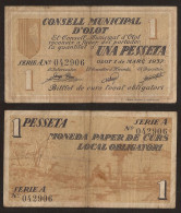 Billete Local 1937 Ajuntament De Olot  1 Peseta - Altri & Non Classificati
