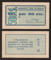 Billete Local 1937 Ajuntament De Foixà  50 Cts. - Autres & Non Classés