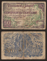 Billetes Local 1937 Ajuntament De  Sabadell  50 Cts - Altri & Non Classificati
