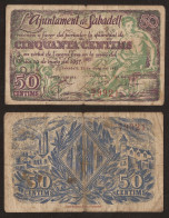 Billetes Local 1937 Ajuntament De  Sabadell  50 Cts - Otros & Sin Clasificación