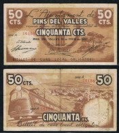 Billetes Local 1937  Ajuntament De Pins Del Vallés 50 Cts. - Altri & Non Classificati