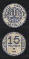 Billete Local 1937 Ajuntament De Manresa 15 Cts. - Altri & Non Classificati