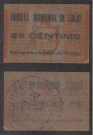 Billete Local 1937 Ajuntament De Calaf  25 Cts. - Otros & Sin Clasificación