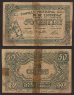 Billete Local 1937 Ajuntament De Pi De Llobregat  50 Cts. - Other & Unclassified