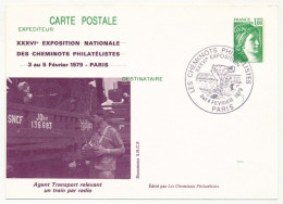 CP Entier Repiqué 1,00 Sabine - 36eme Expo. Nat. Cheminots Philatélistes - Agent Transport... - PARIS 2/4 Fev. 1979 - Cartes Postales Repiquages (avant 1995)