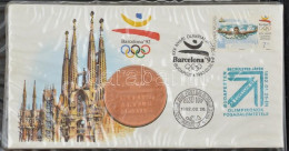 1992. "XXV. Nyári Olimpiai Játékok, Barcelona - Magyar Csapat" Kétoldalas Cu Emlékérem Bélyeges Borítékon, Elsőnapi Bély - Unclassified