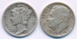 Amerikai Egyesült Államok 1943D 1d Ag "Mercury" + 1956. 1d Ag "Roosevelt" T:VF Patina USA 1943D 1 Dime Ag "Mercury" + 19 - Unclassified