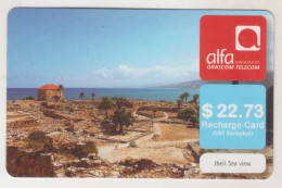 LEBANON - Jbeil Sea View , Alfa Recharge Card 22.73$, Exp.date 02/09/13, Used - Libanon