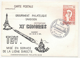 CP Entier Repiqué 1,60 Philexfrance - Mise En Service Ligne Directe TGV Paris Chambéry - 24,25 Sept 1993 CHAMBERY - Cartes Postales Repiquages (avant 1995)