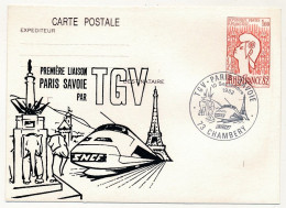 CP Entier Repiqué 1,60 Philexfrance - Première Liaison Paris Savoie Par TGV - 10 Sept 1982 - CHAMBERY - Overprinter Postcards (before 1995)