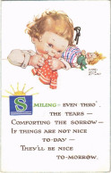 T2/T3 "Smiling Even Thro' The Tears" Children Art Postcard, Girl Crying. Valentine & Sons Ltd. 560. S: Mabel Lucie Attwe - Non Classés