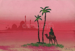 * T2/T3 Arabic Landscape With The Silhouette Of A Mosque, Palm Trees, Camel S: Irém (EK) - Non Classés