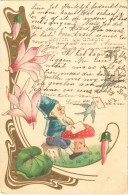 T2/T3 1904 Die Besten Wünsche / Greeting Card With Dwarf And Mushroom. Art Nouveau, Emb. Litho (kis Szakadás / Small Tea - Ohne Zuordnung