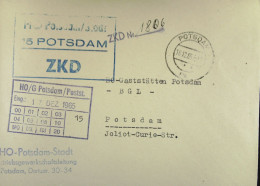 DDR-Dienst: Brief Mit ZKD-Kastenstpl. "HO Potsdam/Stadt 15 POTSDAM" Vom 16.12.65 An HO Gaststätten Potsdam -ZKD-Nr. 1806 - Briefe U. Dokumente