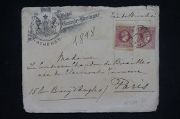 GRECE - Enveloppe De L'Hôtel Grande Bretagne De Athènes Pour Paris En 1898 - L 150127 - Brieven En Documenten