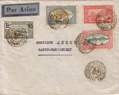 GUADELOUPE - POINTE A PITRE - 5 AOUT 1936 - LETTRE AVION POUR SAINT-MARTIN - BEL AFFRANCHISSEMENT - CACHET ARRIVEE AU VE - Brieven En Documenten