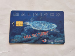 Maldives-(256MLDGIB-MAL-C-01)-save The Turtle-(42)-(RF30)-(256MLDGIB01438869)-used Card+1card Prepiad Free - Maldiven