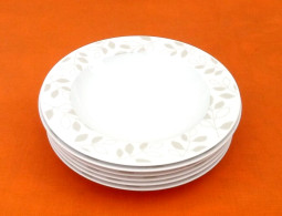 6 Assiettes Creuses  Porcelaine Blanche à Décor De Feuillage - Assiettes