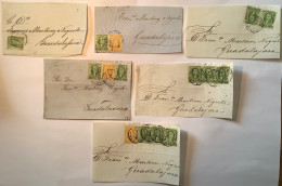 1856 Issue SIX DIFFERENT RATES ! All From Mexico To Martinez Negrete Guadalajara (cover Fronts Lettre - Mexico