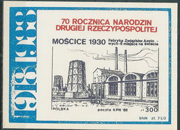 Poland SOLIDARITY (S322): KPN 1918-1988 70th Ann. II RP Moscice 1930 (block) - Solidarnosc Labels