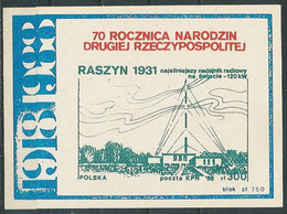 Poland SOLIDARITY (S323): KPN 1918-1988 70th Ann. II RP Raszyn 1931 (block) - Vignettes Solidarnosc