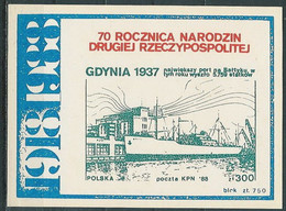 Poland SOLIDARITY (S329): KPN 1918-1988 70th Ann. II RP Gdynia 1937 (block) - Vignettes Solidarnosc